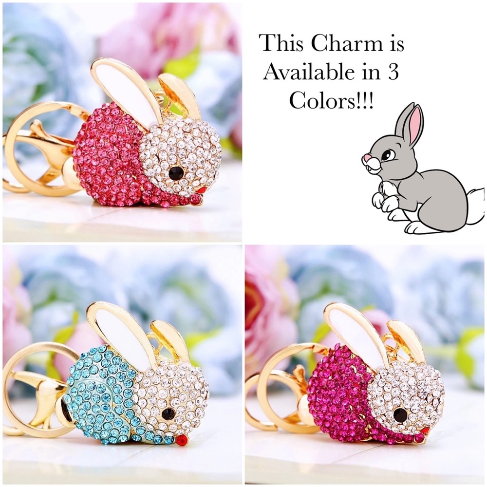 Pale Pink and Silver Crystal Bunny Rabbit Keychain Charm - Picture 12 of 12